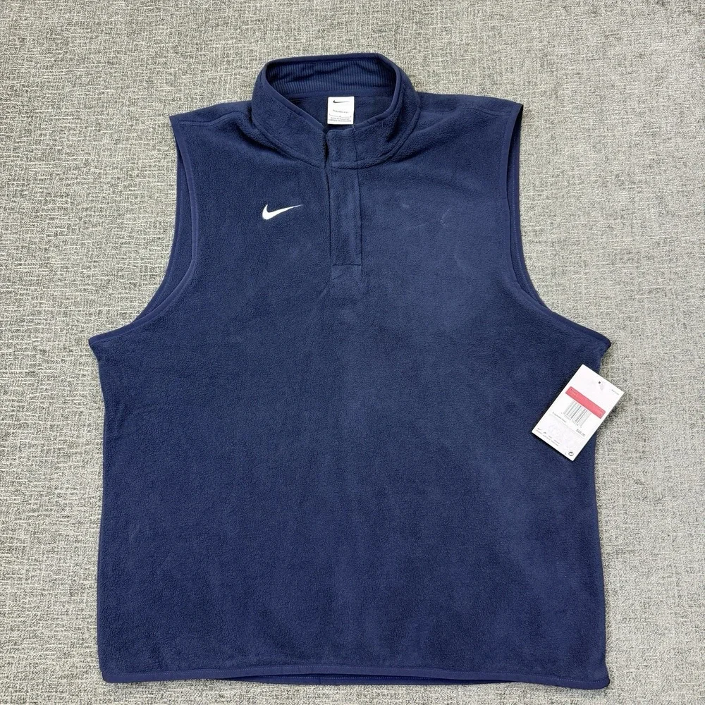 Nike Therma Fit Fleece Vest Mens Large Navy‎ 1/4 Zip Sleeveless DA4965-419 NWT